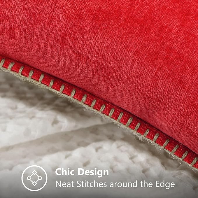 decorUhome Christmas Chenille Soft Throw Pillow Covers 18x18 Set of 2, Farmhouse Velvet Neutral Decorative Euro Pillow Covers with Stitched Edge for Couch Sofa Bed Home Decor, Red