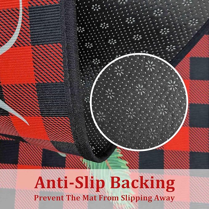 Buffalo Plaid Red Truck Christmas Kitchen Rugs 2 PCS, Merry Christmas Kitchen Rug, Non Skid Washable Soft Comfort Kitchen Rugs Set (17"x47"+17"x30",Merry Christmas)