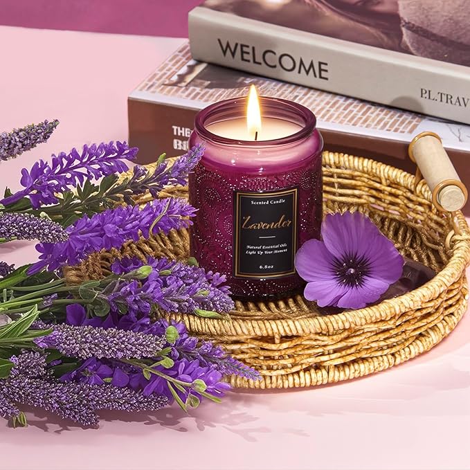 Scented Candle 6.8 oz Lavender – Long-Lasting and Clean Burn with Natural Soy Wax – Gift for Women and Men – Ideal for Relaxation, Stress Relief, and Home Décor