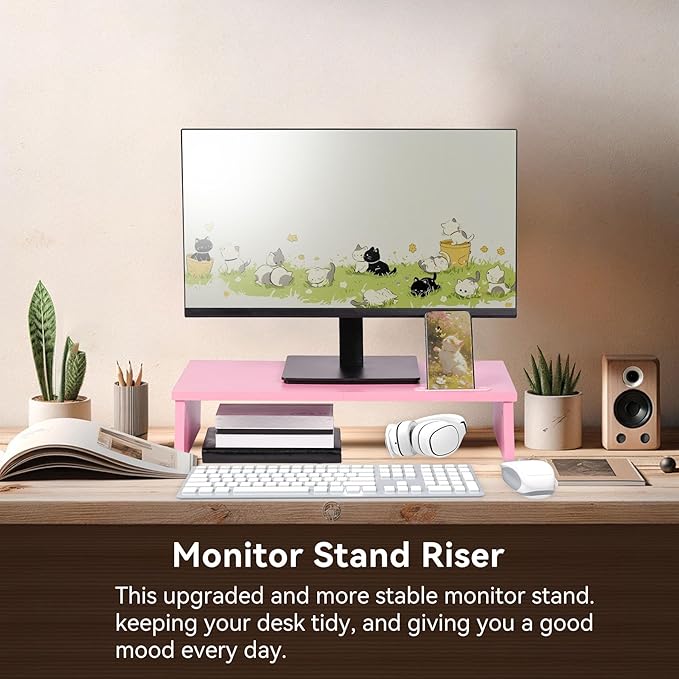 21" Monitor Stand Riser with Phone Holder, Monitor Stand for Desk, Computer Monitor Stand, Desk Shelf for Top of Desk, Desktop Organizer for Laptop, Printer, TV