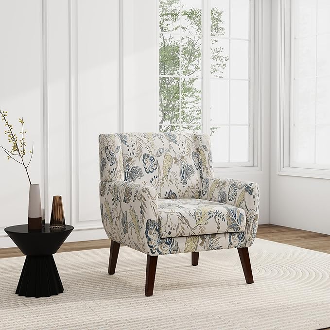 UIXE Floral Accent Chair, Modern Upholstered Armchair in Fabric for Living Room, Comfy Club Arm Chairs Single Sofa Button Tufted Bedroom Reading Seat - Pattern Leaf, Set of 1