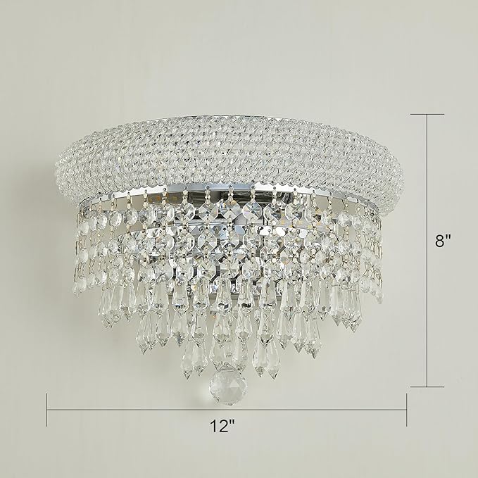 2-Lights Crystal Icicle Prisms Drops Wall Sconce Light for Living Room Dining Room Bathroom Vanity Mirrors Hallway Bedroom Closet Stairway (Chrome)