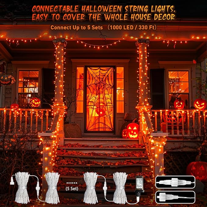 JMEXSUSS 66ft 200 LED Christmas String Lights Outdoor Indoor, Connectable Orange String Lights Clear Wire, Fall Light Plug in for Fireplace Tree Garden Patio Thanksgiving Fall Halloween Decor