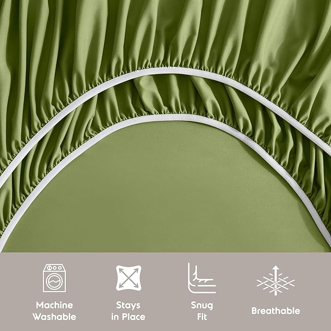 Nestl Extra Deep Twin Sheet Set - 4 Piece Breathable & Cooling Sheets - Hotel Luxury Bedding Set w/18-24 Inch Deep Pockets - Easy & Secure Fit - Super Soft, Wrinkle Free & Comfy - Calla Green