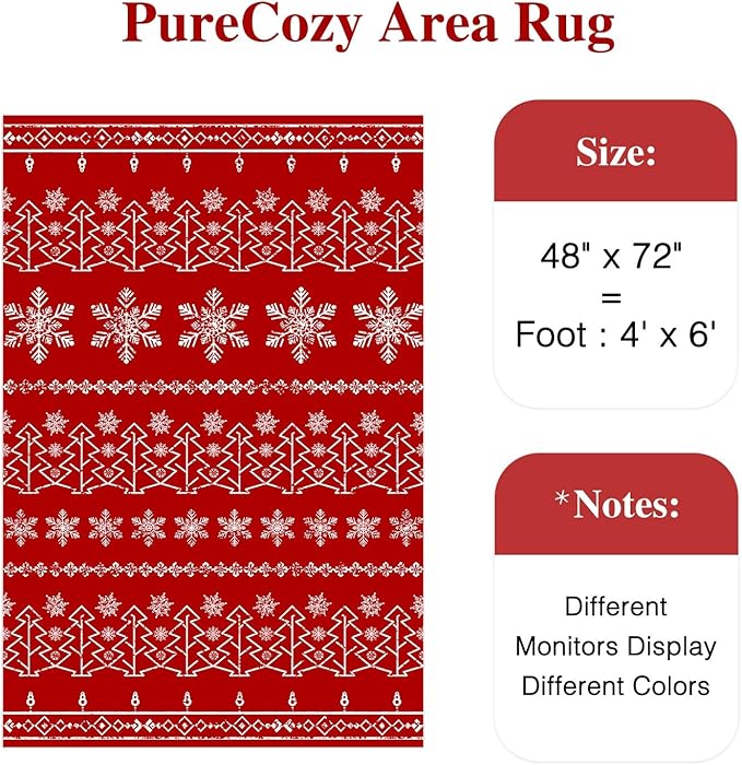 Christmas Area Rug 4x6 Red Washable Office Carpet Xmas Snowflake Holiday Decor Doormat Entryway Non Slip Soft Low Pile Indoor Throw Rug Kitchen Living Room Bedroom Entrance Dining Room