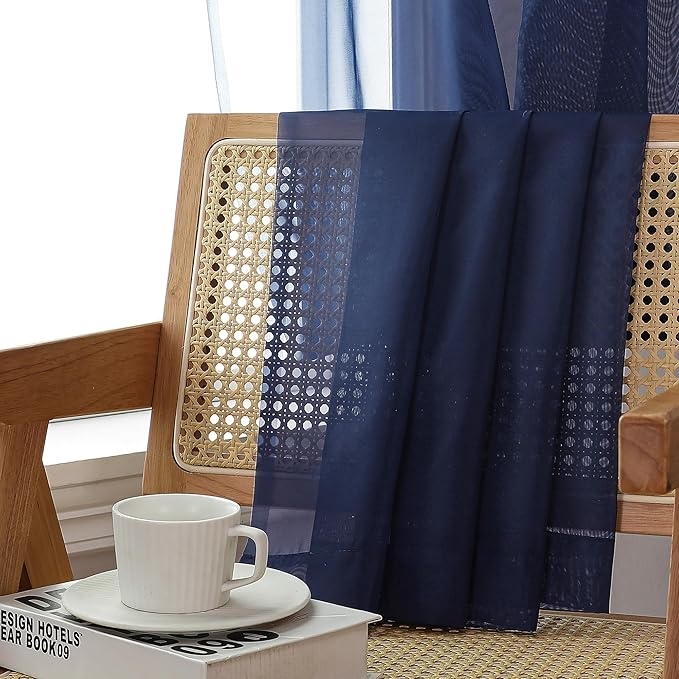 Aiyufeng Sheer Navy Blue Curtains 84 inch Length 2 Panels Set, Airy Soft-Touching Rod Pocket Voile Drapes for Living Room/Bedroom, Each 40W x 84L