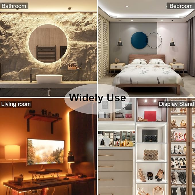 CCT COB LED Strip Lights Tunable White, 16.4ft Dimmable 2700K-6500K 24V Tunable White LED Strip Lights Set, High Density led Strips CRI 90+ UL-Listed Power Supply,for Bedroom Kitchen Home DIY Lighting