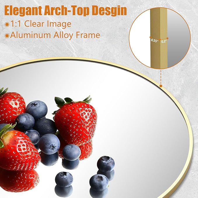 Arched Full Length Mirror, 76"x34" Oversized Floor Mirror Free Standing, Gold Mirror Full Length with Tempered Glass, Full Body Mirror for Bedroom Living Room Gym