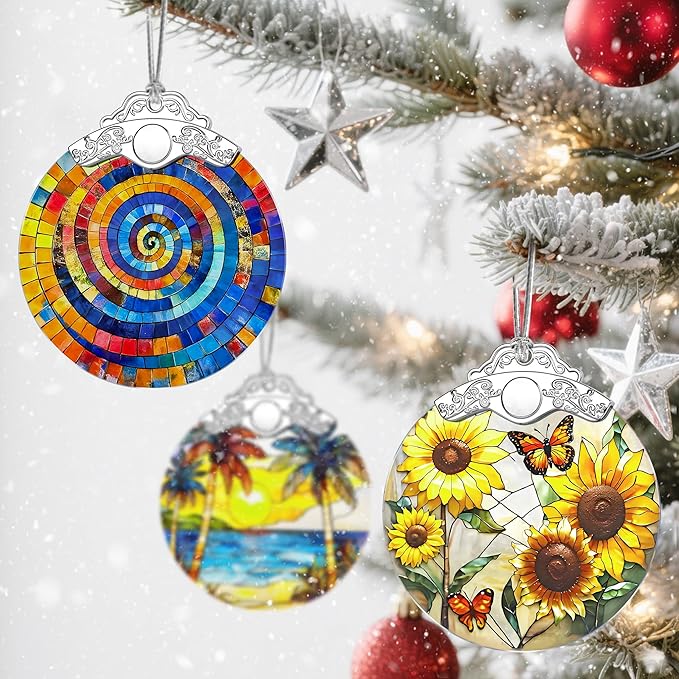 Stained Glass Ornament, Christmas Ornament, Hanging Ornaments for Home Decor & Christmas Tree Ornaments – Exquisite Holiday Decor, Xmas Gifts & Holiday Present - Rainbow Spiral