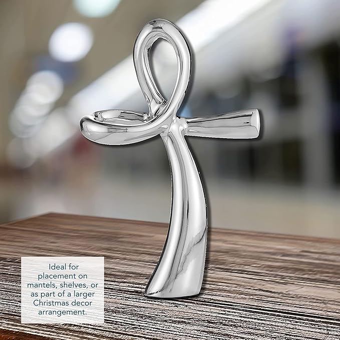 Nambé Sculptural Standing Cross – Religious Holiday Decoration, Spiritual Accent for Mantels, Tables, or Shelves, Collectible Nambé Alloy Design for Elegant Christmas Home Decor