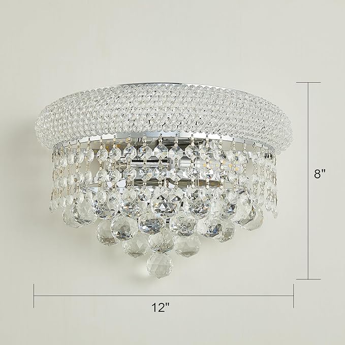 2-Lights Empire Crystal Wall Sconce Light for Living Room Dining Room Bathroom Vanity Mirrors Hallway Bedroom Closet Stairway (Chrome)