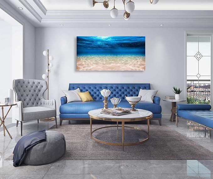 S00775 Print Artwork Blue Ocean Sea Wall Art Canvas Prints Picture Seaview Bottom View Beneath Surface Pictures Painting On Canvas Modern Seascape Home Office Decor XXLarge 30x60 inch