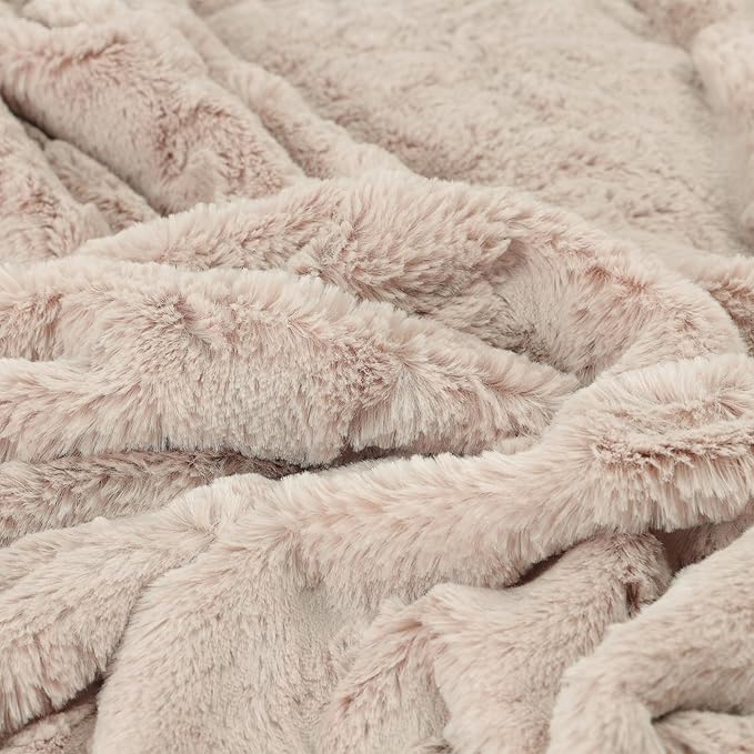 TOONOW Faux Fur Luxury Throw Blanket,Double Side Soft Fluffy Shaggy Fuzzy Blanket for Couch Sofa Bed (Mauve Morn, Throw)