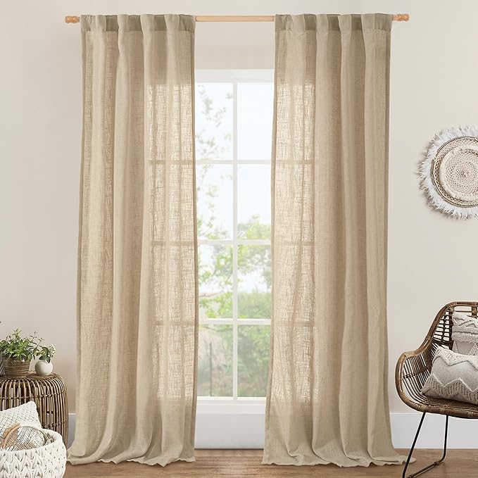 LAMIT Linen Blended Curtains for Bedroom, Faux Linen Textured Light Filtering Drapes Back Tab and Rod Pocket Boho Burlap Panels for Farmhouse/Living Room, 2 Panels, 38 x 84 Inch, Brown