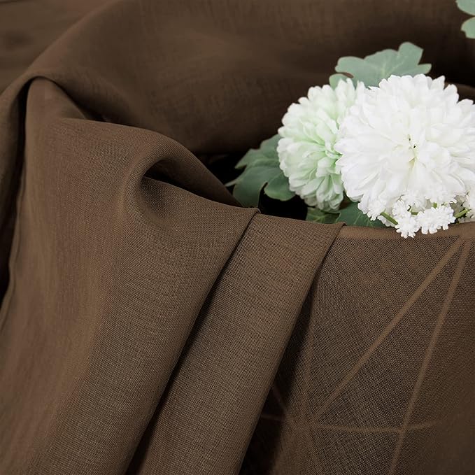 Tollpiz Short Sheer Curtain Linen Textured Living Room Curtains Sheer Light Filtering Rod Pocket Voile Curtain for Bedroom, 42 x 54 inches Long, Brown, Set of 2 Panels
