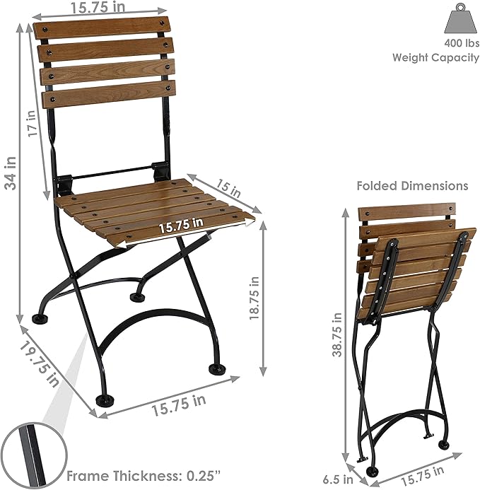 Sunnydaze European Chestnut Wooden Folding Dining Chair - for Indoor or Outdoor Use - Set of 2