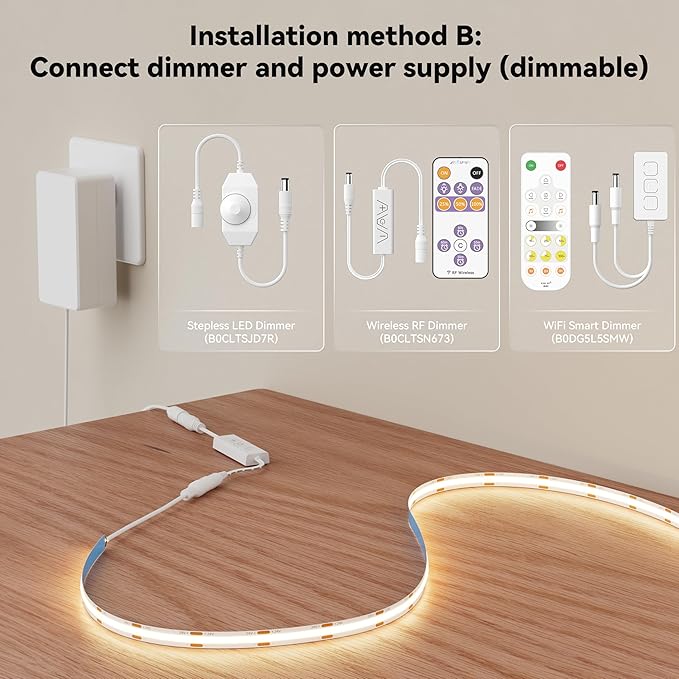 MIWISE COB LED Strip 32.8ft/10m,CRI 90+ Warm White 3000K High Lumen Super Bright Flexible DC24V LED Tape Light,for Cabinet Home Office DIY Lighting Projects(Adapter&Controller NOT Included)