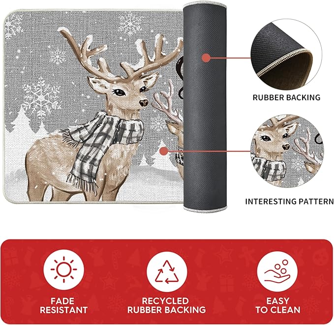 Artoid Mode Deer Tree Let It Sonw Snowflakes Christmas Kitchen Mats Set of 2, Winter Decor Low-Profile Kitchen Rugs for Floor - 24"x36"+24"x59"+24"x72"