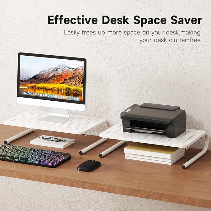 suptek Monitor Stand Riser for Computer,Laptop,Printer, Notebook and All Flat Screen Display with Vented Metal Platform and 4 Inches Height Underneath Storage,White(MST004W)