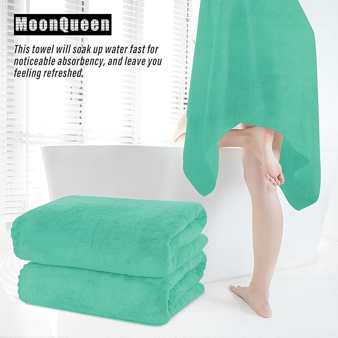 MOONQUEEN 6 Pack Premium Bath Towel Set - Quick Drying - Microfiber Coral Velvet Highly Absorbent Towels - Multipurpose Use as Bath Fitness, Bathroom, Shower, Sports, Yoga Towel (Aqua Green)