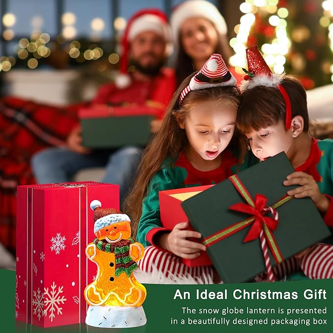 10.1" Christmas Snow Globe Water Lantern with Gingerbread Battery Operated or USB Powered Musical Lighted Holiday Decoration for Tabletop Display for Family and Friends