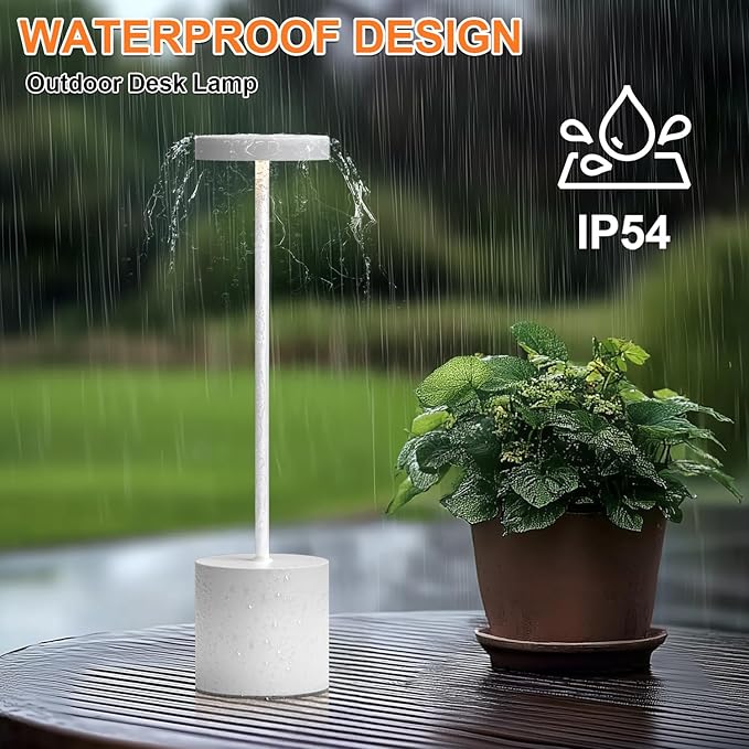 Cordless Table Lamp – 2 Pack Rechargeable Table Lamps, 5000mAh Battery Operated Lamp with 3-Color Dimmable Light, Outdoor Table Lamp for Bedroom, Restaurant, Patio, Home Décor (White)