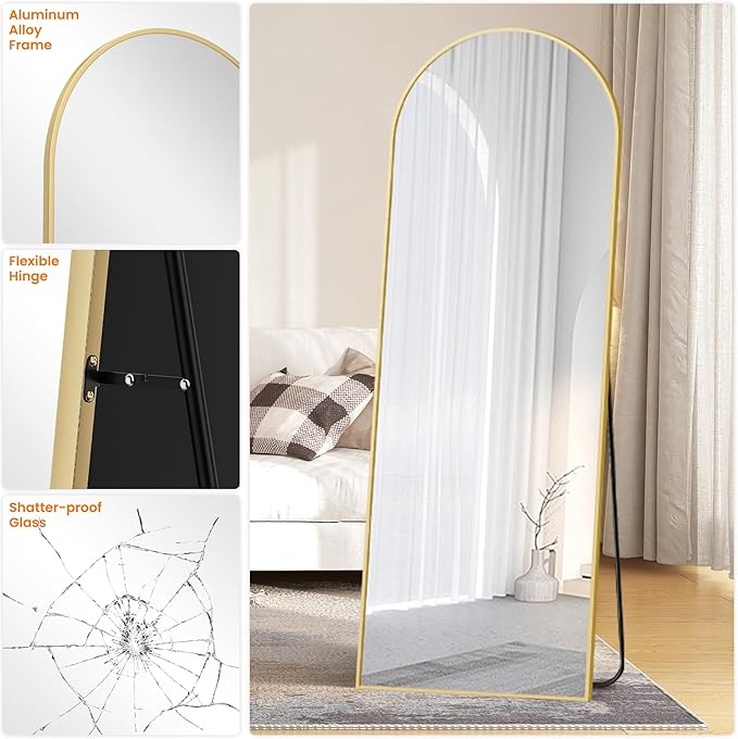 Full Length Arched Mirror, 70"x24" Standing Floor Full Body Mirror for Wall with Aluminum Alloy Frame for Bedroom, Living Room, Dressing Room(Gold)