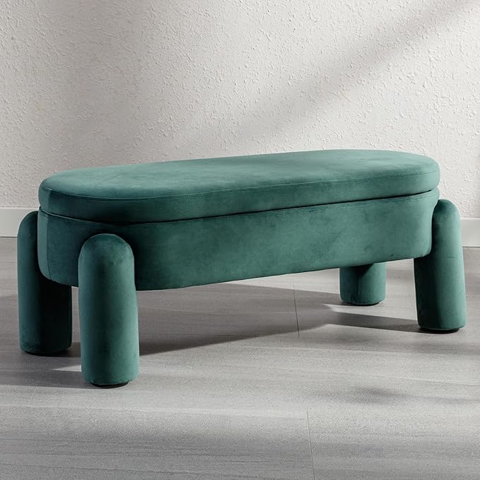DUOMAY Velvet Storage Ottoman Bench, Upholstered Fabric Storage Bench End of Bed Stool for Bedroom Living Room Entryway, 44.75" Width, Green