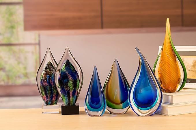 Yao Yuan Hand-Blown Glass Sculpture - Murano-Style Glass Statue and Figurine - Wonderful Gift, Blue and Green Color