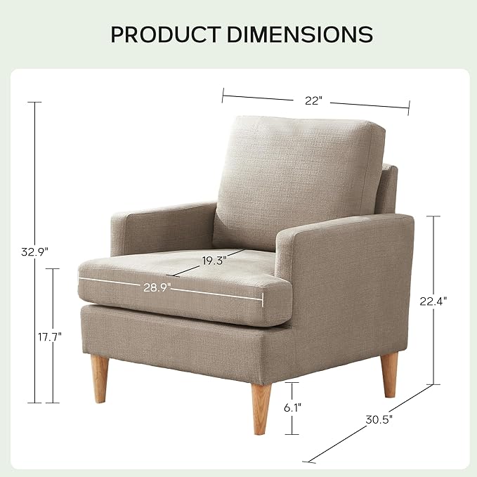 VKNOW Mid-Century Accent Chair, Modern Upholstered Chenille Armchair for Living Room,Comfy Reading Accent Chairs with Wood Legs for Bedroom, Brown Polyester