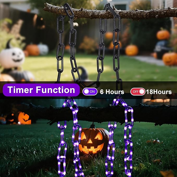 Halloween String Lights,Hopolon 13.7Ft 175LED Halloween Decorations Chain Lights Outdoor/Indoor Plastic Purple Light Battery USB with Waterproof, 8Modes&Timer for Home Garden Patio Porch Spooky Decor