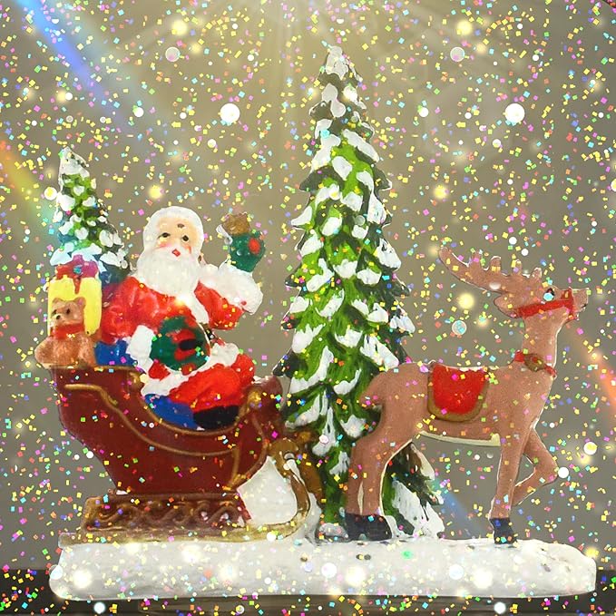 Christmas Snow Globe Lantern with Music & Timer, Santa LED Glitter Lantern, Battery Operated Christmas Globe Decoration, Fall Holiday Decor for Home