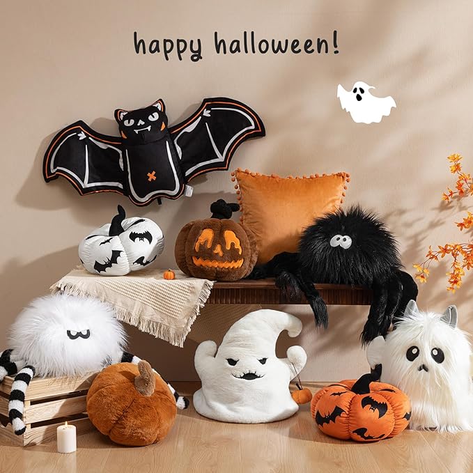 Ashler Ghost Pillows - Cute Shaped Throw Pillows, White Halloween Decor with Pumpkin, 20x16 inches