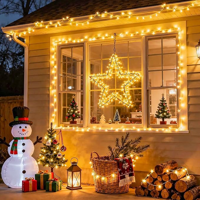 JMEXSUSS 2 Pack Battery Operated Christmas Lights with Remote, Total 66ft 200 LED Battery String Lights Outdoor Indoor, Warm White Twinkle Light for Christmas Tree Bedroom Porch Garland Yard Decor