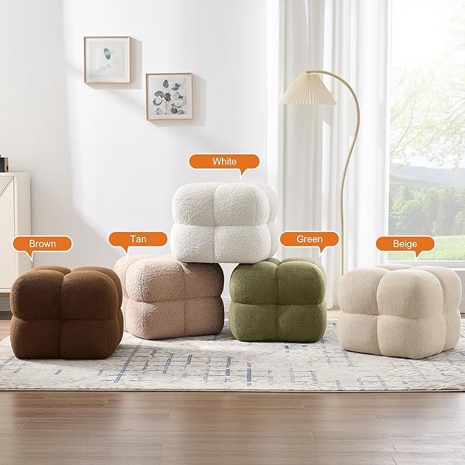 ONEVOG 21" Light Brown Funky Ottoman, Square Fuzzy Couch Sherpa Pouf Ottoman, Tufted Fluffy Boucle Fabric Foot Stools, Upholsered Footrest & Coffee Table for Living Room Bedroom, Cute Pouf Home Decor