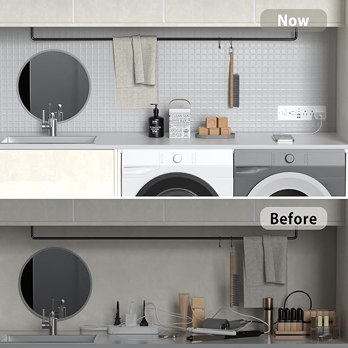 65W USB C Recessed Power Strip, Flush Mount Desktop Recessed Outlet with 4AC & 2 PD GaN USB C & 2 USB-A Ports, 10ft Furniture Hidden Drawer Fast Charging Station for Home Office