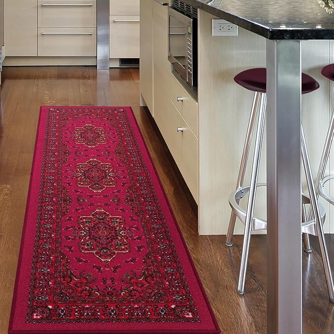 Antep Rugs Alfombras Oriental Traditional 2x7 Non-Skid (Non-Slip) Low Profile Pile Rubber Backing Indoor Runner Rugs (Pink, 2' x 7')