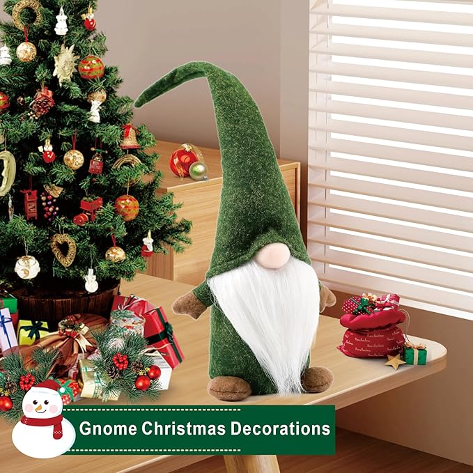 Christmas Gnomes Decorations,16in Handmade Swedish Gnome, Yule Santa Nisse, Nordic Figurine, Plush Elf Toy, Thanksgiving Day Gift Tomte Swedish Gnome Doll for Table Ornaments (Green)