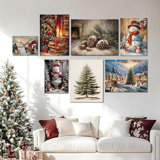 Vintage Christmas Country Canvas Wall Art, Framed Festive Santa Print Ready to Hang, Ideal Christmas Decorations for Home, Unique Holiday Gifts & Winter Decor