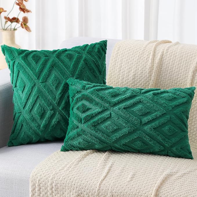 decorUhome Christmas Couch Throw Pillow Covers 26x26 Set of 2, Decorative Soft Plush Faux Wool Neutral Accent Pillow Covers for Bed Sofa Living Room, Green