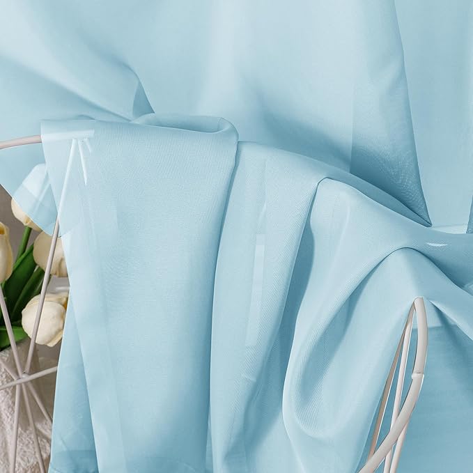 Aiyufeng 2 Pack: Basic Sky Blue Sheer Curtain Drapes 54 Inch Length 2 Panels for Living Room, Light Filtering Voile Drapes for Bedroom, Patio, Sliding Door, Each 42" W x 54" L
