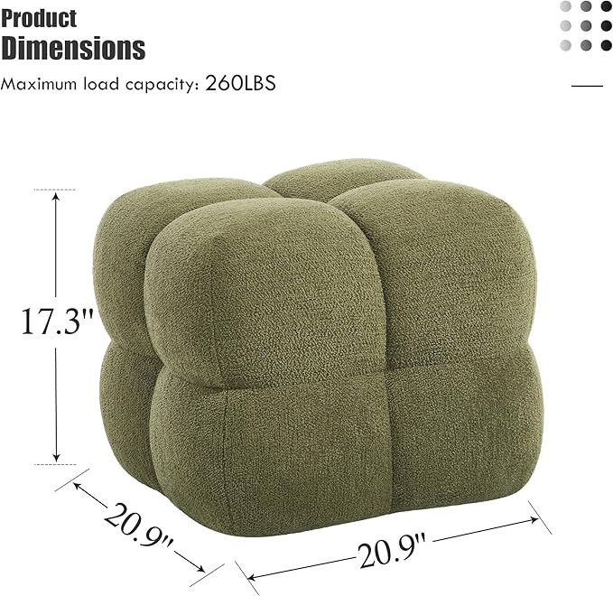 ONEVOG Olive Green Modern Ottoman, 21" Square Fuzzy Couch Sherpa Pouf Ottoman, Tufted Cute Boucle Fabric Foot Stools, Upholsered Footrest & Coffee Table & Vanity Chair for Living Room Bedroom, Dorm