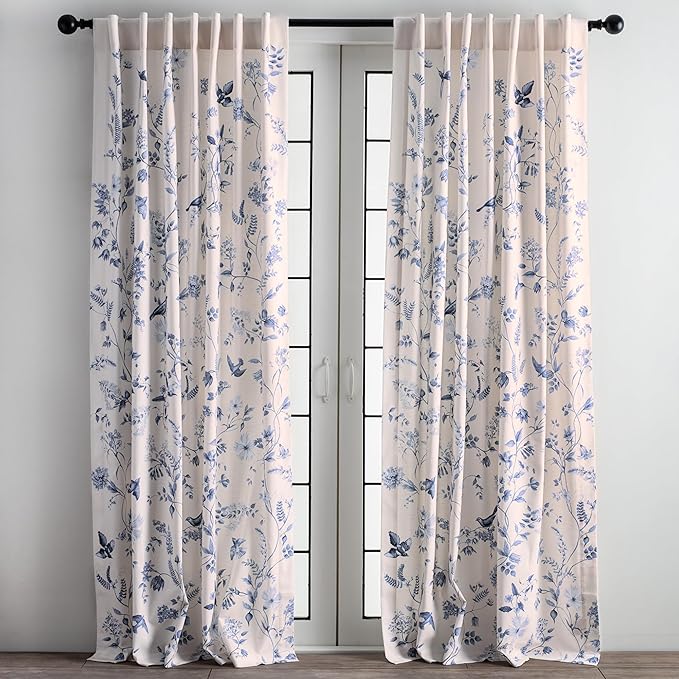 Maison d' Hermine Curtains for Living Room 100% Cotton 108 inch Length Two Panels Light Filtering Curtains for Bedroom Windows with Rod and Loop Pockets Drapes (Neo Ipomee Beige, 50" W x 108" L)