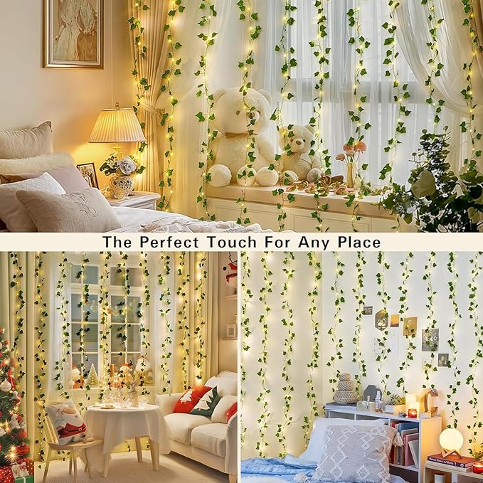 JMEXSUSS Vines Lights for Bedroom, 200 LED Vines Fairy Lights, Artificial Ivy Leaf Light for Wall Curtain Wedding Party Indoor Decor, 6.5ft x 6.5ft with Remote