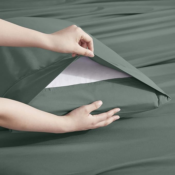 Nestl Extra Deep Split King Sheet Set - 7 Piece Breathable & Cooling Sheets - Hotel Luxury Bedding Set w/18-24 Inch Deep Pockets - Easy & Secure Fit - Super Soft, Wrinkle Free & Comfy - Forest Green
