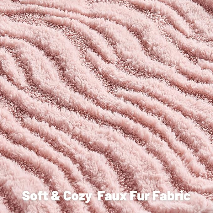 FUTEI Pink Decorative Throw Pillow Covers 26x26 Inch Set of 2,Soft Faux Fur Geometric Shapes Texture Euro Pillow Shams,Boho Home Decor for Couch Bed Living Room