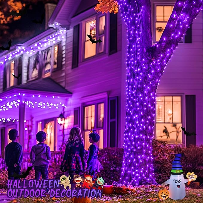 JMEXSUSS Purple Halloween Lights Clear Wire, 66ft 200 LED Purple String Christmas Lights Indoor Outdoor Waterproof Plug in for Tree Bedroom Indoor Party Halloween Decorations