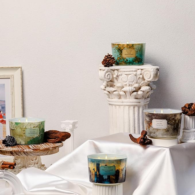 HomeLights High Summer Night Scented Candles | 18oz Soy Candles Industrial Chic 4-Wick Large Candle Jars | Ideal Candle Gifts for Events, Home Decor Stress, Relief & Relaxation