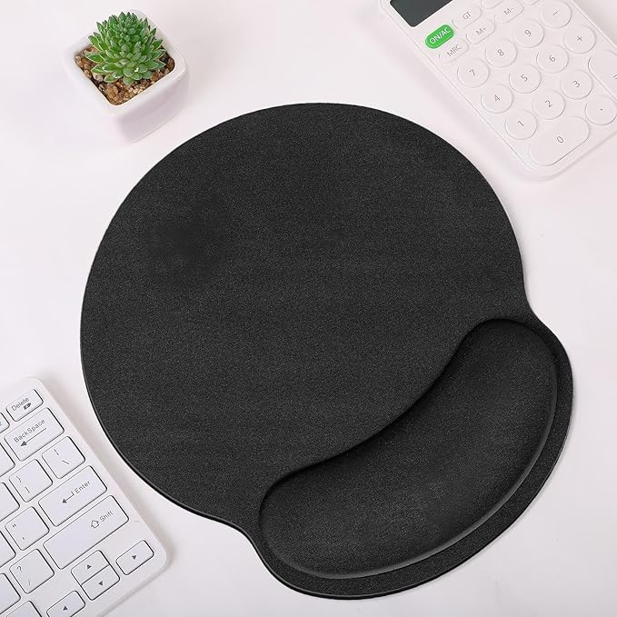 Ergonomic Mouse Pad with Wrist Rest, Black Mousepad with Non-Slip Rubber Base and Smooth Surface, Small Mouse Pads for Desk, Office Desk Accessories