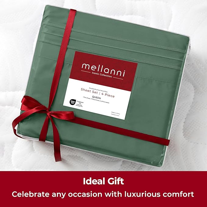 Mellanni Extra Deep Queen Sheets - 4 PC Iconic Collection Bedding - Hotel Luxury, Ultra Soft, Cooling Bed Sheets - Wrinkle, Fade, Stain Resistant (Queen, Emerald Green)